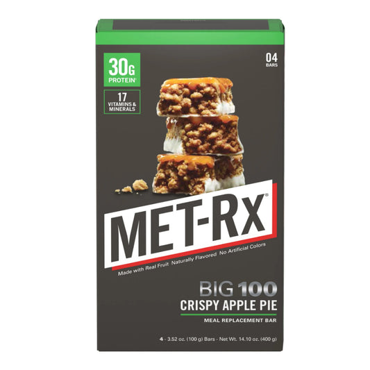 MET-Rx Big 100 Colossal Protein Bars, Crispy Apple Pie Meal Replacement Bars, 4 Ct
