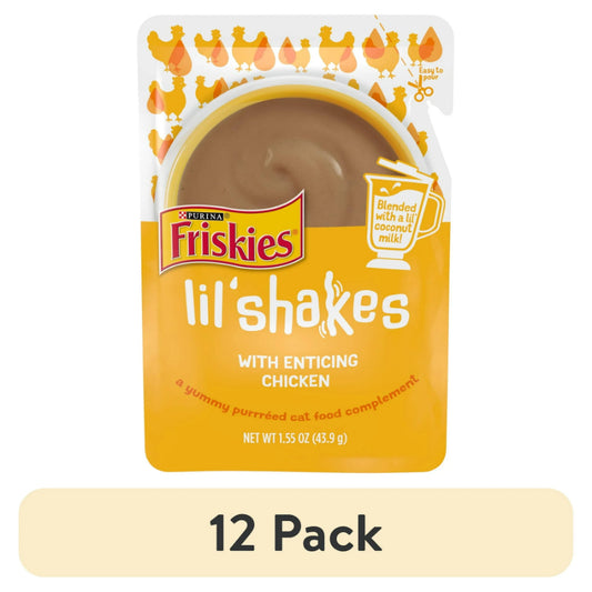 (12 pack) Purina Friskies Lil’ Shakes With Enticing Chicken Lickable Puree Cat Food Topper - 1.55 oz. Pouch