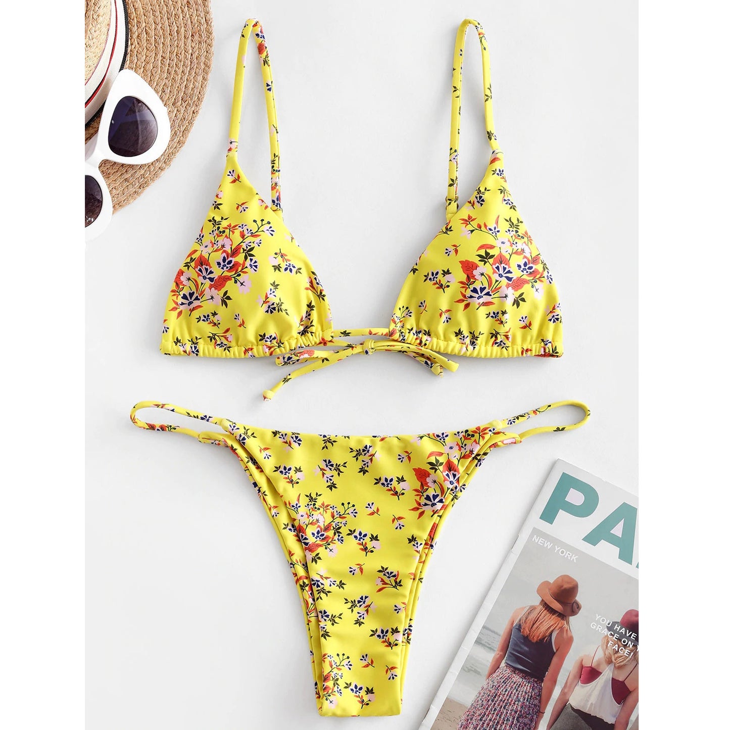 Summer Flowers Print Bikini Sexy Beach Swimming Suit Fashion Push Up Swimsuit Womens Clothing